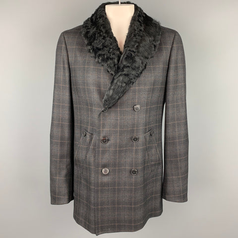 Z ZEGNA Size 42 Charcoal Plaid Wool Double Breasted Coat