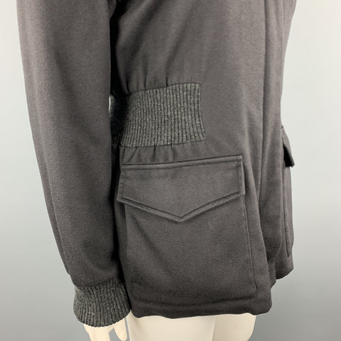 LORO PIANA Size 10 Charcoal Cashmere High Collar Ribbed Waist STORM SYSTEM Jacket