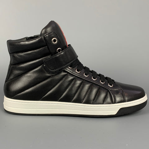 PRADA Size 10.5 Black Quilted Leather High Top Sneakers