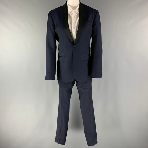 TED BAKER Size 38 Navy Solid Wool Mohair Shawl Collar 31 32 Tuxedo