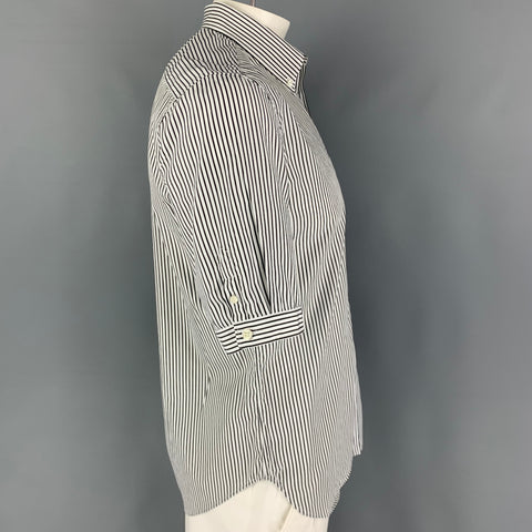 ALEXANDER MCQUEEN Size L Black White Stripe Cotton Short Sleeve Shirt