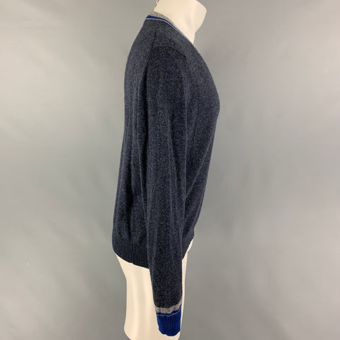 ETRO Size M Blue Gray Heather Wool V-Neck Pullover