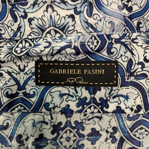 GABRIELE PASINI Size M Blue White Porcelain Cotton Long Sleeve Shirt