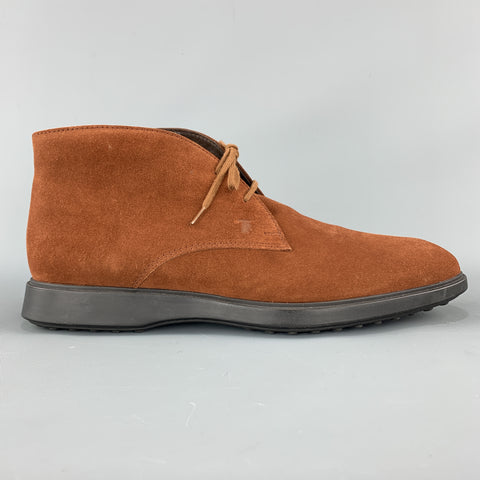 TOD'S Talla 9.5 Botas Chukka con cordones de ante marrón tostado