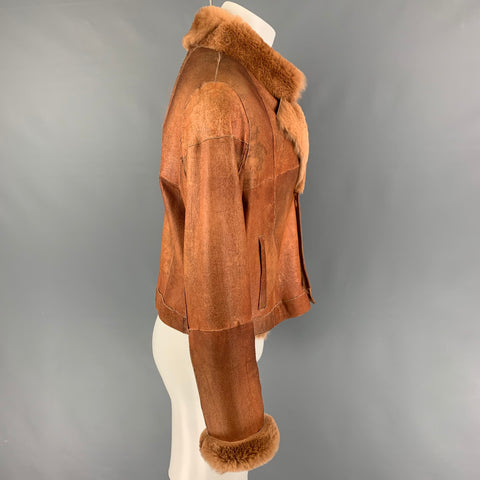 VINTAGE Taille L Veste recadrée en cuir vieilli Tan