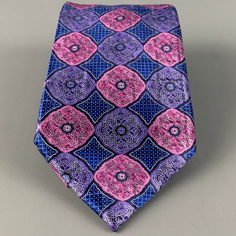 ERMENEGILDO ZEGNA Blue Pink Circles Silk Satin Tie