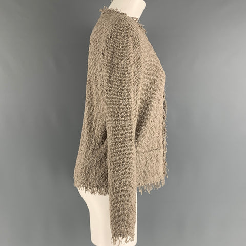 IRO Size 2 Grey Taupe Cotton Polyamide Textured Open Front Cardigan