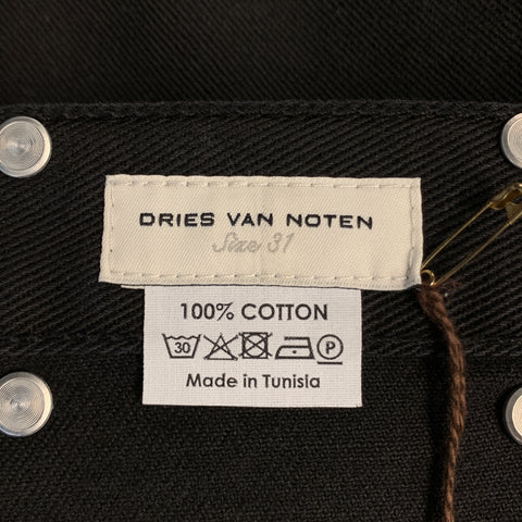 DRIES VAN NOTEN Size 31 Black Embroidered Denim Button Fly Shorts
