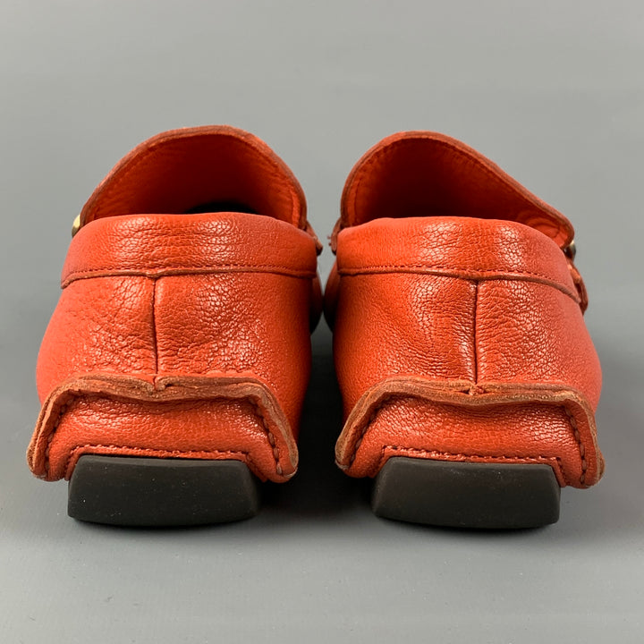 BALLY Size 7.5 Orange Leather Drivers Loafers