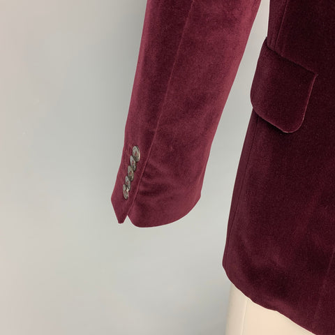 PAUL SMITH The Westbourne Size 36 Burgundy Velvet Cotton Modal Notch Lapel Sport Coat