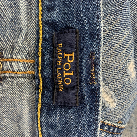 POLO by RALPH LAUREN Size 33 Indigo Distressed Denim Button Fly Slim Jeans