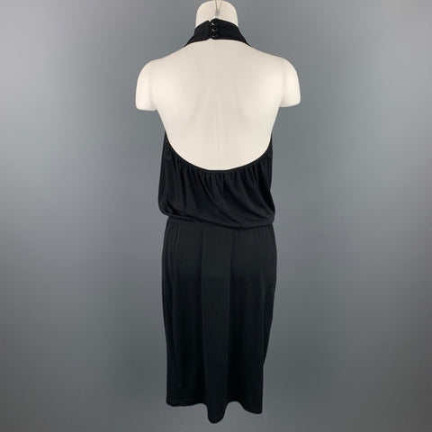 CALLE. JOHN Vestido de cóctel halter de mezcla de acetato negro talla 6