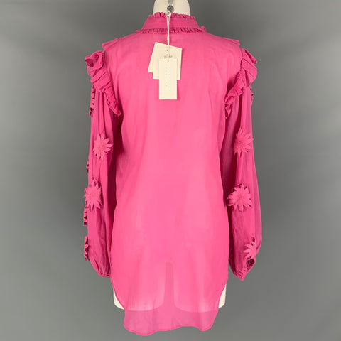 CAROLINA K Taille S Blouse à nœud en coton rose appliqué