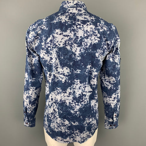 PAUL SMITH The Byard Size XL Navy Print Cotton Button Up Long Sleeve Shirt