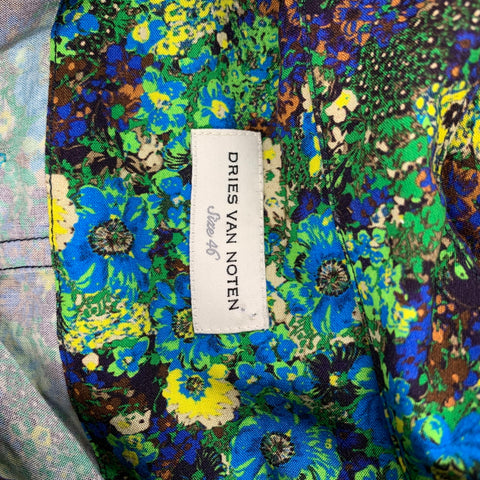 DRIES VAN NOTEN S/S 20 Size XS Green & Blue Beaded Viscose Button Up Long Sleeve Shirt