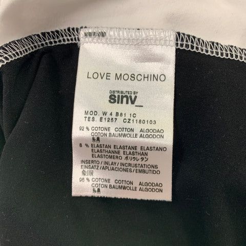LOVE MOSCHINO Size 4 White Black Cotton / Elastane Graphics Rhinestones T-Shirt