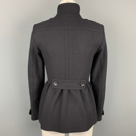 BURBERRY BRIT Taille 2 Veste à double boutonnage en laine noire / polyamide