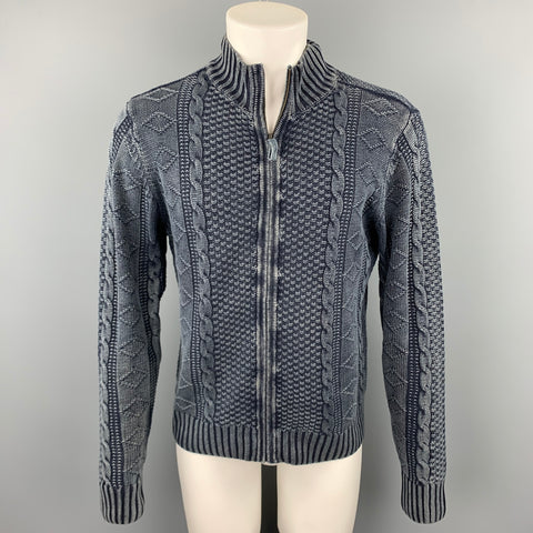 CARBON2COBALT Size S Gray Washed Cable Linen / Cotton Zip Up Cardigan