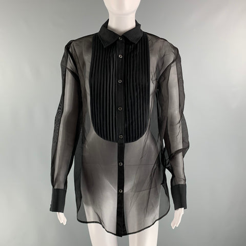 FLEUR DU MAL Size M Black Silk Sheer Tuxedo Shirt