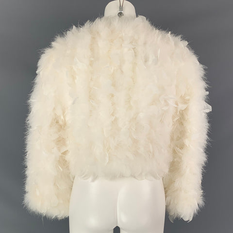 VINTAGE Size S Cream Nylon Cropped Feather Jacket