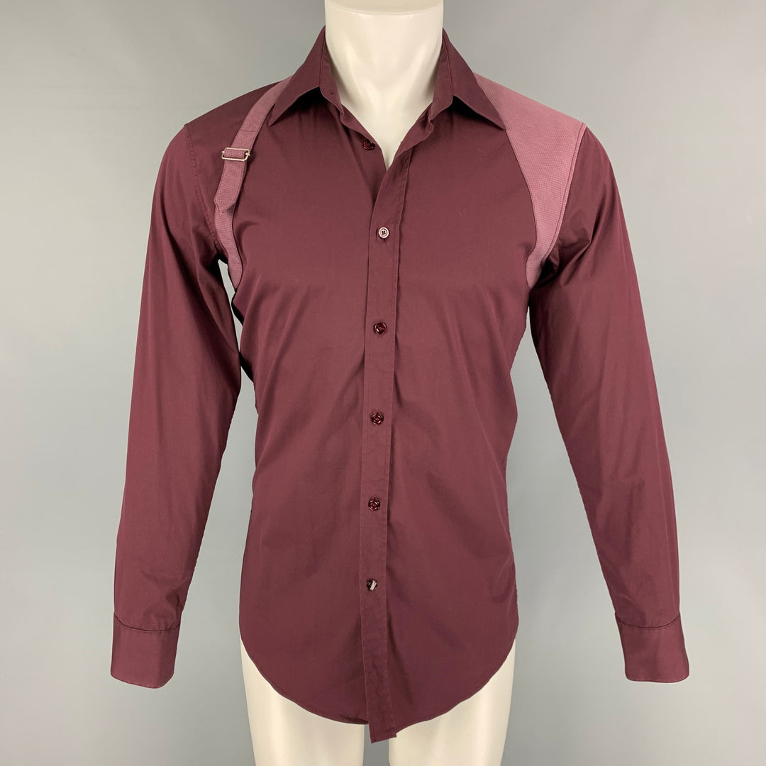 ALEXANDER MCQUEEN Size XS Burgundy Two Toned Cotton Long Sleeve Shirt