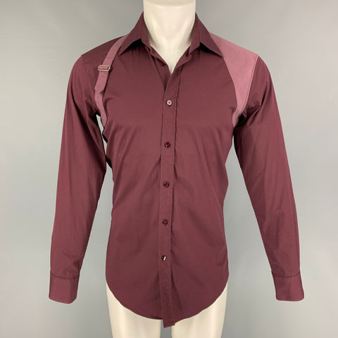 ALEXANDER MCQUEEN Size XS Burgundy Two Toned Cotton Long Sleeve Shirt