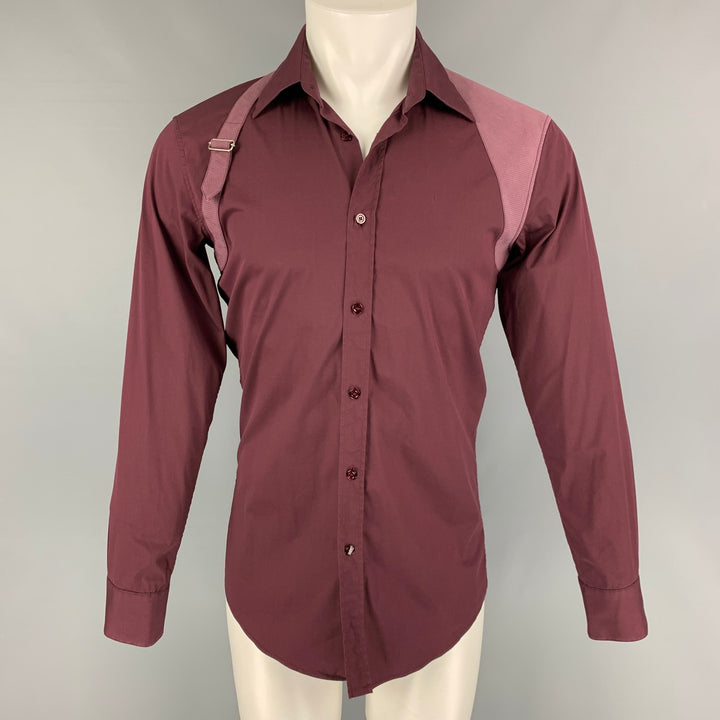 ALEXANDER MCQUEEN Size XS Burgundy Two Toned Cotton Long Sleeve Shirt
