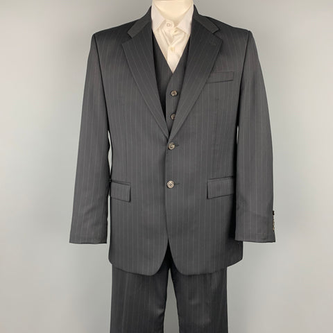 LAUREN by RALPH LAUREN 42 Regular Navy Pinstripe Wool Notch Lapel 3 Piece Suit