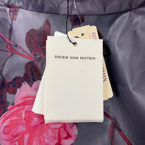 DRIES VAN NOTEN Size XS Grey & Pink Floral Polyurethane Bend Belted Trench Coat