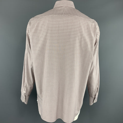TOM FORD Size XL Brown & White Micro Plaid Cotton Button Up Long Sleeve Shirt