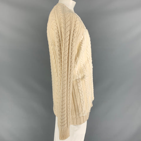 BURBERRY PRORSUM Automne Hiver 2011 Taille XL Crème Câble Tricot Laine / Cachemire Pull Col V
