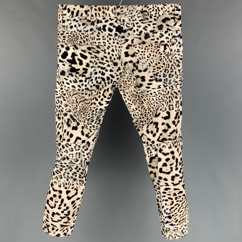 G-STAR Size 33 Cream & Black Animal Print Cotton Button Fly 3D Tapered Casual Pants