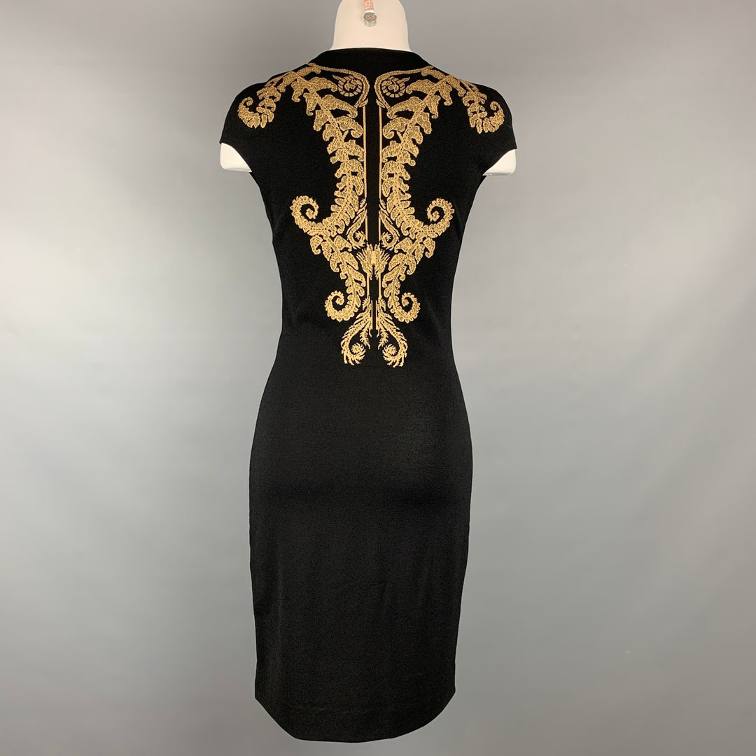 ALEXANDER MCQUEEN Size M Black & Beige Jersey Embroidered Cocktail Dress