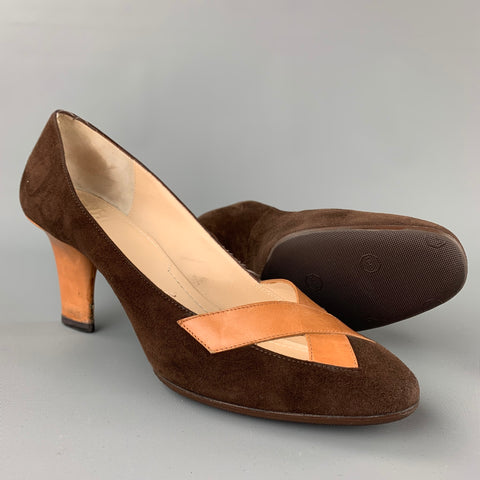 GIVENCHY Talla 9.5 Zapatos de tacón cruzados de ante marrón y coñac