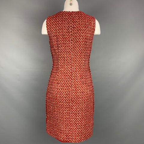 LORO PIANA Size 6 Red & Taupe Textured Boucle Cashmere Blend Shift Dress