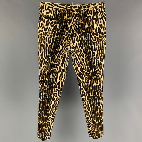 DRIES VAN NOTEN SS 20 Size 30 Black Tan Animal Print Wool Zip Fly Dress Pants