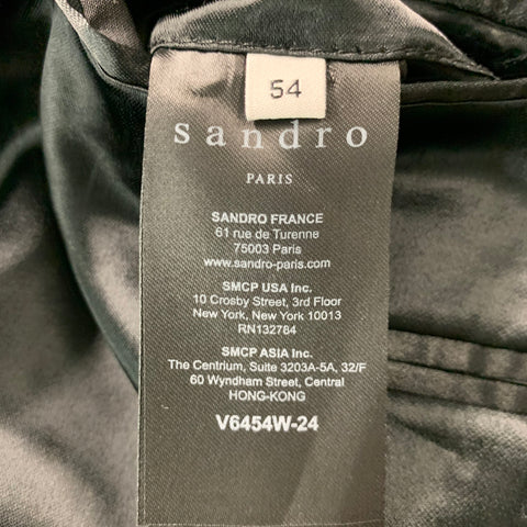 SANDRO Size 44 Black Grey Grid Wool Blend Notch Lapel Sport Coat