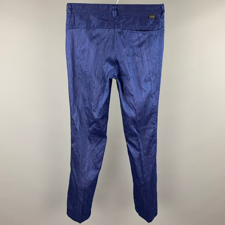 BILLTORNADE Size 32 Blue Textured Silk Zip Fly Casual Pants