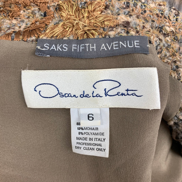 OSCAR DE LA RENTA Size 6 Taupe Wool Blend Embroidered Jacket