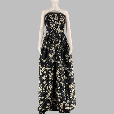 NAEEM KHAN Vestido de noche largo sin tirantes con payettes de seda color crema negro talla 4
