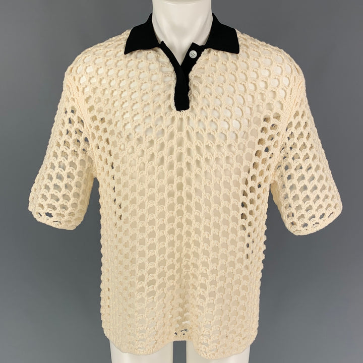3.1 PHILLIP LIM Size M Cream Black Chunky Knit Wool Short Sleeve Shirt