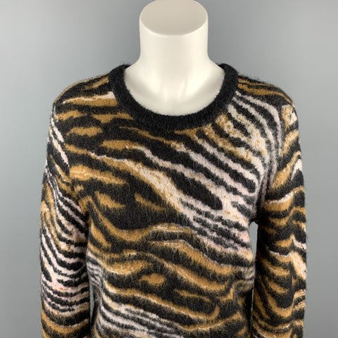 EQUIPMENT Size S Black & Tan Tiger Print Mohair Blend Sweater