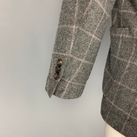 YVES SAINT LAURENT Size 36 Grey & Brown Wool Cashmere Window Pane Sport Coat