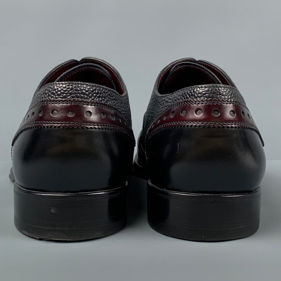 LOUIS VUITTON Size 11.5 Black Burgundy Textured Leather Wingtip Lace Up Shoes