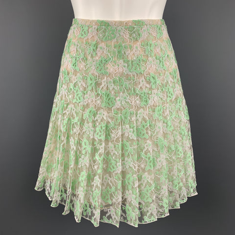 CHRISTOPHER KANE Size 6 White & Green PLeated Silk Skirt