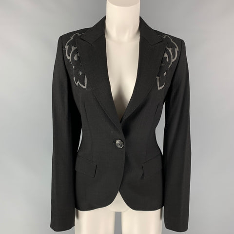 ESCADA Taille 6 Noir Mélange de Viscose Brodé Découpé Veste Blazer