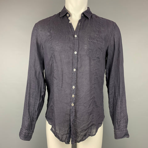 JOHN VARVATOS Size M Navy Linen Button Up Long Sleeve Shirt