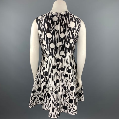 CAROLINA HERRERA Size 12 Black & White Print Silk / Cotton A-Line Dress