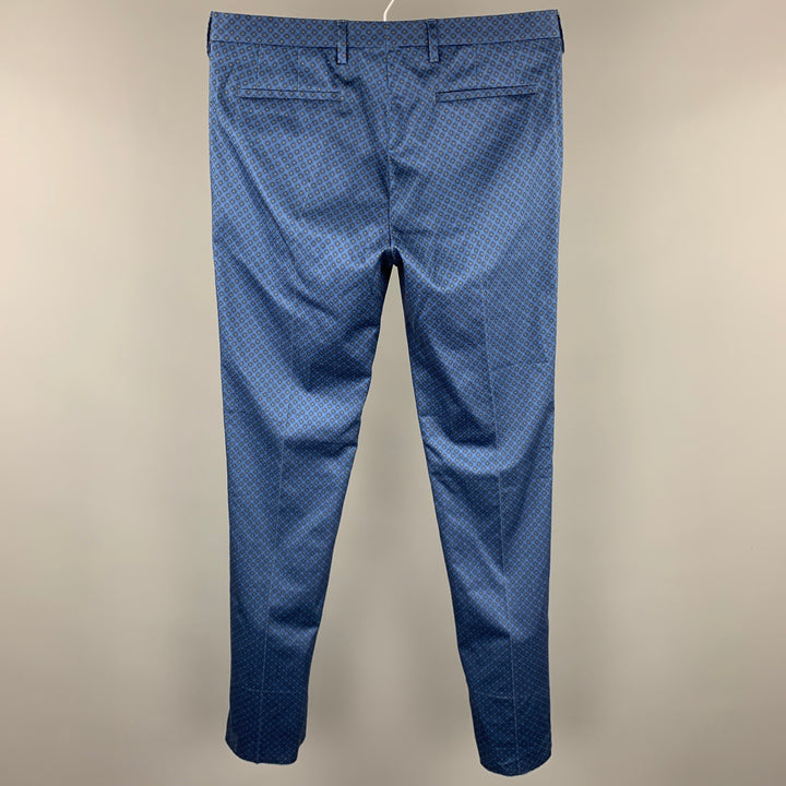 PAUL SMITH Size 32 Blue Print Cotton Zip Fly Dress Pants