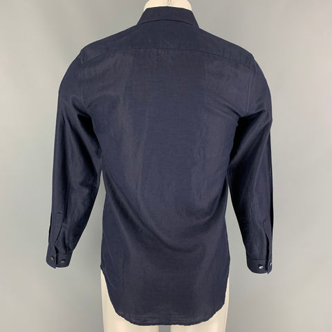 THEORY Size XS Navy Linen Blend Long Sleeve Shirt